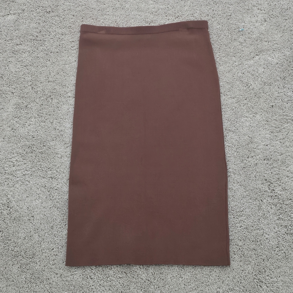Eva Mendez Midi Ranch Brown Knit Pencil Skirt, Women's Size Large